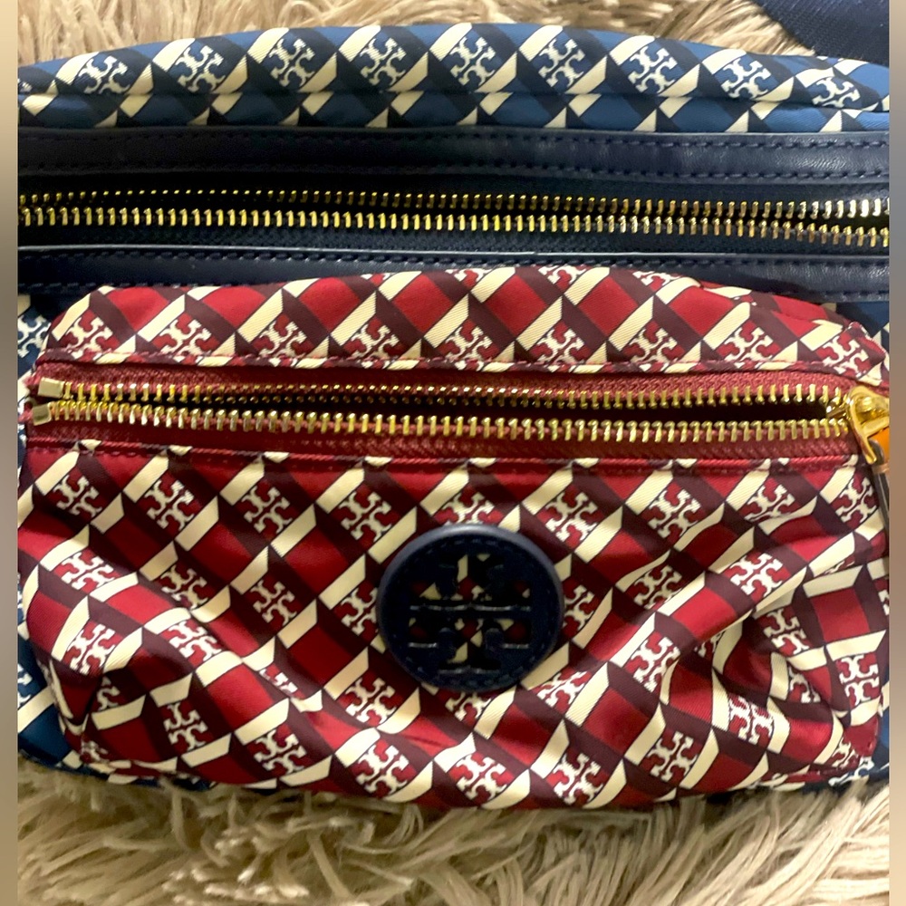 Nylon Geo Logo Belt Bag Navy Crimson Red